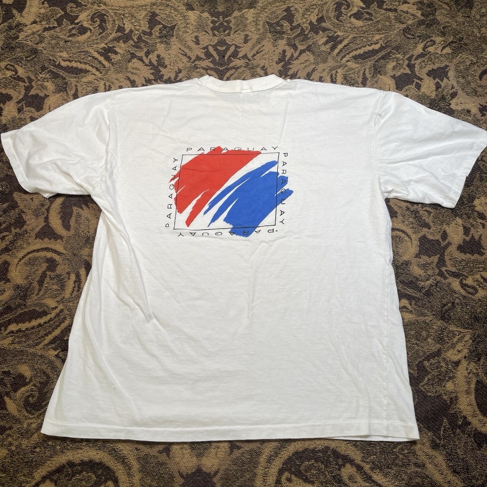 Vtg 90s Paraguay National Country White T Shirt Mens Size Large Boxy Double Side